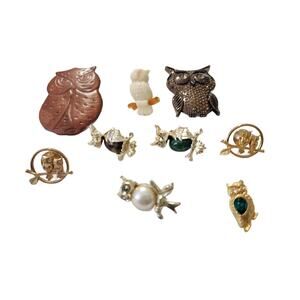 Vintage Owl Brooch Lot of 9, Vintage Lapel Pin Bundle